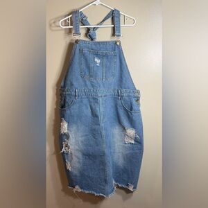SHEIN Women’s 3XL Distressed Denim Overall Dress Blue Jean Jumper Pinafore Plus